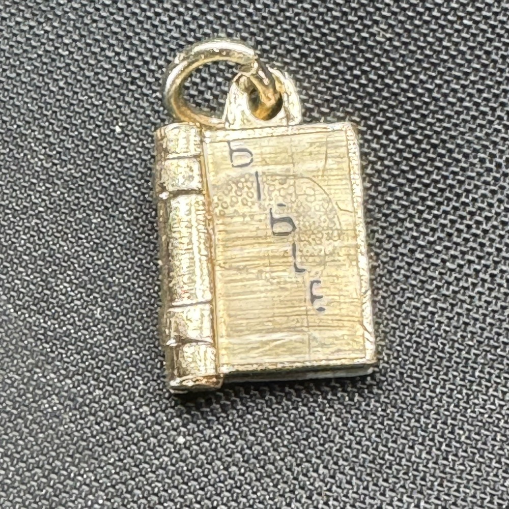 Vintage Bible Charm Gold Tone Mini Book